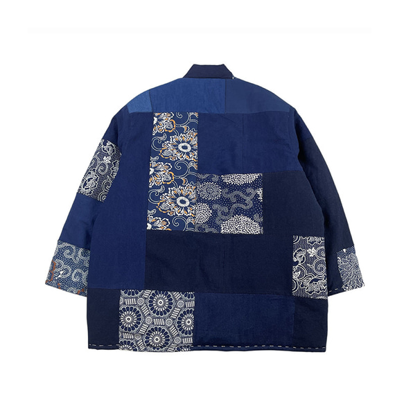 日系藍染復古パッチワーク刺子綿道袍つぎはぎゆったり秋冬綿衣加綿外套 10枚目の画像