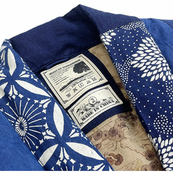 日系藍染復古パッチワーク刺子綿道袍つぎはぎゆったり秋冬綿衣加綿外套 7枚目の画像