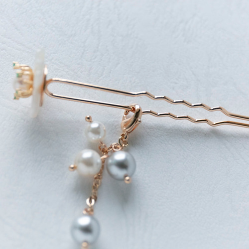 白蝶貝細工桜と貝パールのかんざし u字 簪 ヘアアクセサリー 和装髪