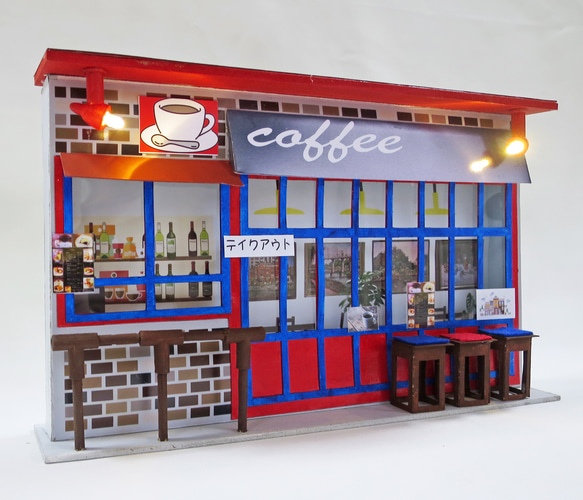 「電飾カフェ」　P　完成モデル　ジオラマ　ミニチュア　プレゼント　 1枚目の画像