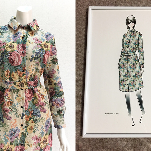 1点もの・デザイン画付き】ベルト付きゴブラン織りシャツ型 1点もの・デザイン画付き】ベルト付きゴブラン織りシャツ型