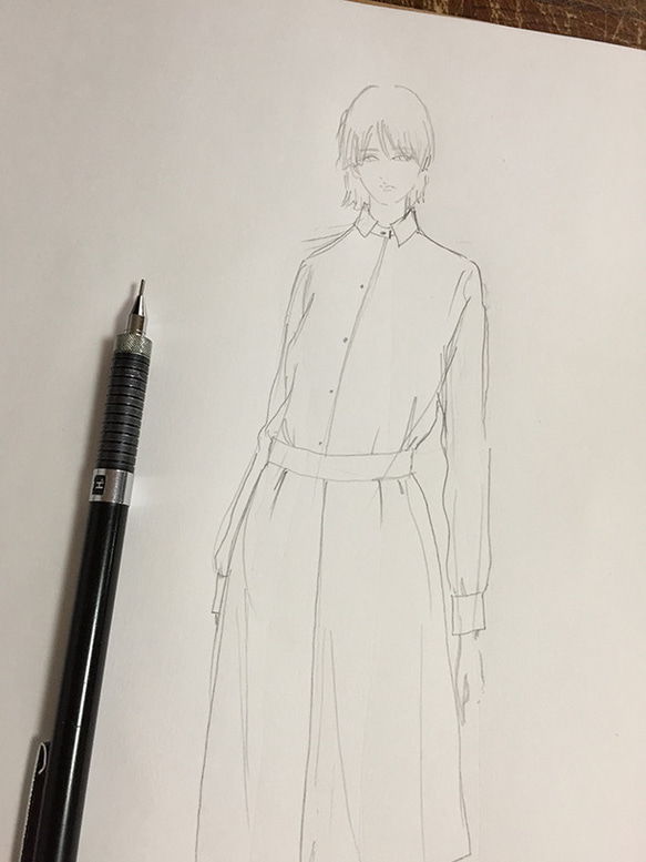 【1点もの・デザイン画付き】ベルト付きゴブラン織りシャツ型コートワンピース（KOJI TOYODA） 8枚目の画像
