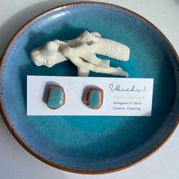 個数限定再販】〜島いろ窯〜ブルー 陶片 ピアス イヤリング ピアス