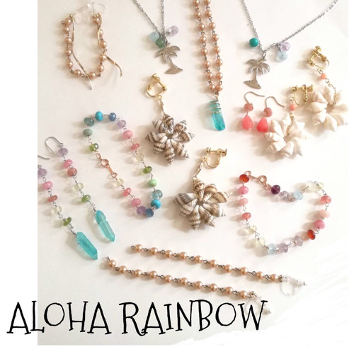再販×16】虹色天然石キャンディネックレス レインボー ☆シルク