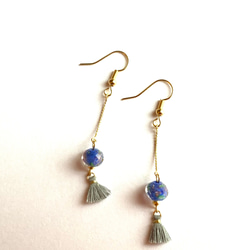 台湾風ミニフリンジとブルーガラスのピアス 9枚目の画像