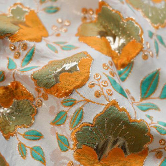 オレンジ金糸花柄 ジャカード生地 [3442] 7枚目の画像