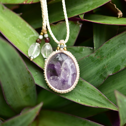 アメジスト　マクラメネックレス トラピッツェ アメジスト マクラメペンダント784 - ショップ