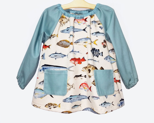 オーダー】スモック 柄やサイズ変更可能です！魚・恐竜・深海魚・昆虫