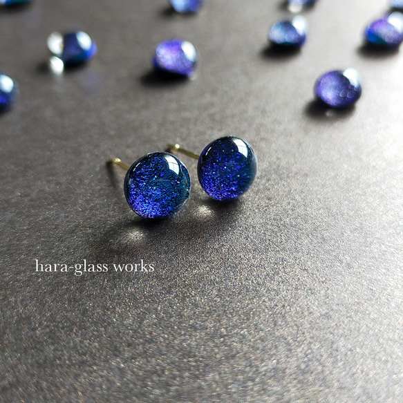 【ピアス&リングセット】一粒ガラスのリング&一粒ガラスのピアス　ロイヤルブルー（ゴールド） 10枚目の画像