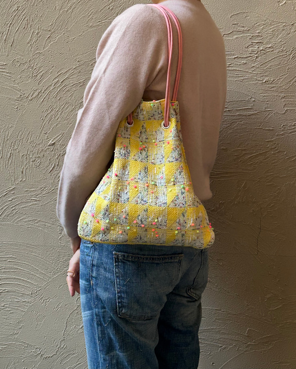 お値引き中【一点もの】リントン社シャネルツィードの巾着バッグ 3枚目の画像