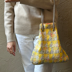 お値引き中【一点もの】リントン社シャネルツィードの巾着バッグ 3枚目の画像