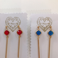 goldframe stick pierced earrings (K18GF)blue 5枚目の画像