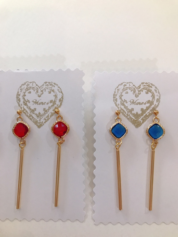 goldframe stick pierced earrings (K18GF)blue 5枚目の画像