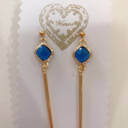 goldframe stick pierced earrings (K18GF)blue 3枚目の画像