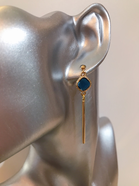 goldframe stick pierced earrings (K18GF)blue 9枚目の画像