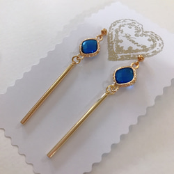 goldframe stick pierced earrings (K18GF)blue 4枚目の画像