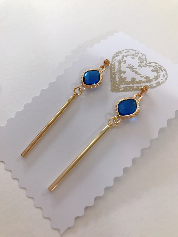 goldframe stick pierced earrings (K18GF)blue 4枚目の画像