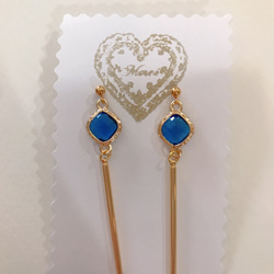 goldframe stick pierced earrings (K18GF)blue 2枚目の画像