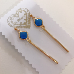 goldframe stick pierced earrings (K18GF)blue 10枚目の画像