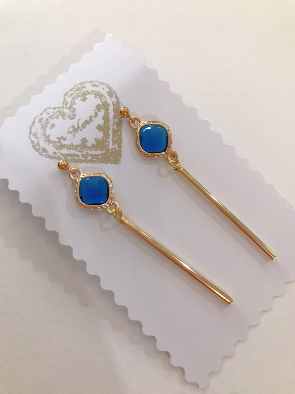 goldframe stick pierced earrings (K18GF)blue 10枚目の画像
