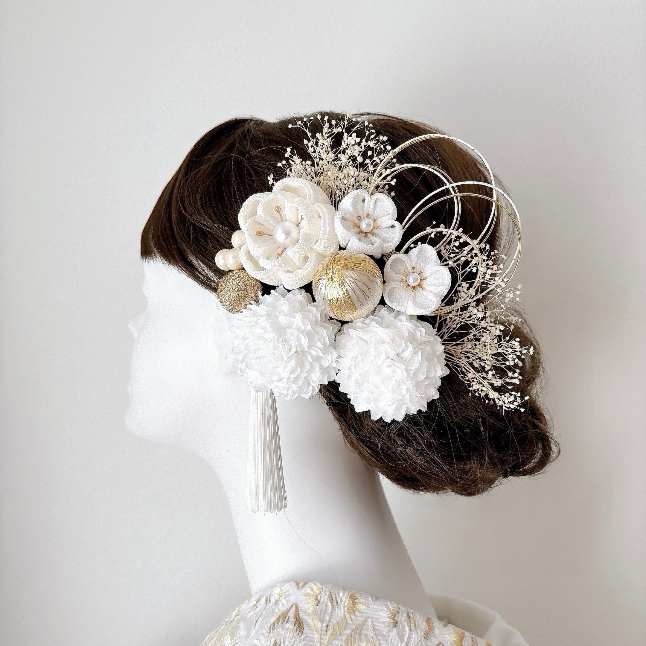 つまみ細工 髪飾り 白×白 梅 13点セット 成人式 前撮り 卒業式 結婚式 七五三 5,840円