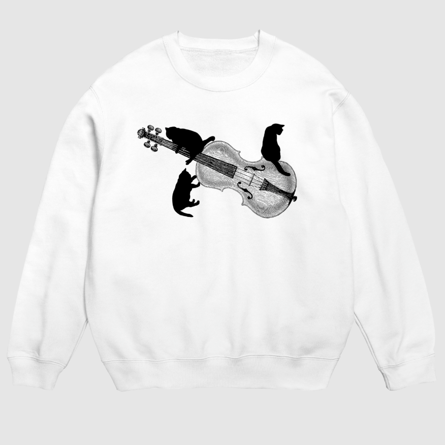 バイオリンと黒猫のスウェット(白/裏パイル) 4,346円