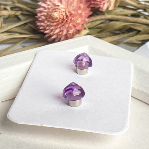 アメジスト シュガーローフカット マグネットピアス イヤリング