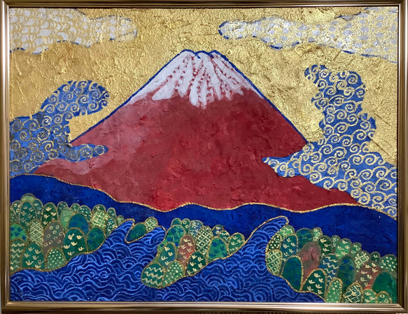 島田勝 「赤富士」 油絵 額縁外寸 90.0x78.0x6.5㎝ 絵 72.7x60.6
