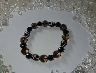 ☆ブラックトルマリン、スモーキークォーツ宝瓶天珠【あり余る富】ブレスレット☆　宝瓶天珠は富を蓄える象徴天珠　再入荷