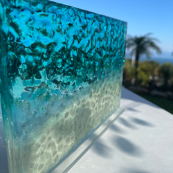 新作　アートインテリアパネル 安らぎの砂浜　立てかけパネル　レジン　水紋アート　海resin 8枚目の画像