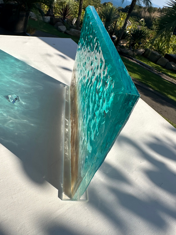 新作　アートインテリアパネル 安らぎの砂浜　立てかけパネル　レジン　水紋アート　海resin 2枚目の画像