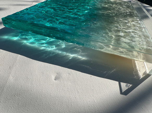 新作　アートインテリアパネル 安らぎの砂浜　立てかけパネル　レジン　水紋アート　海resin 7枚目の画像