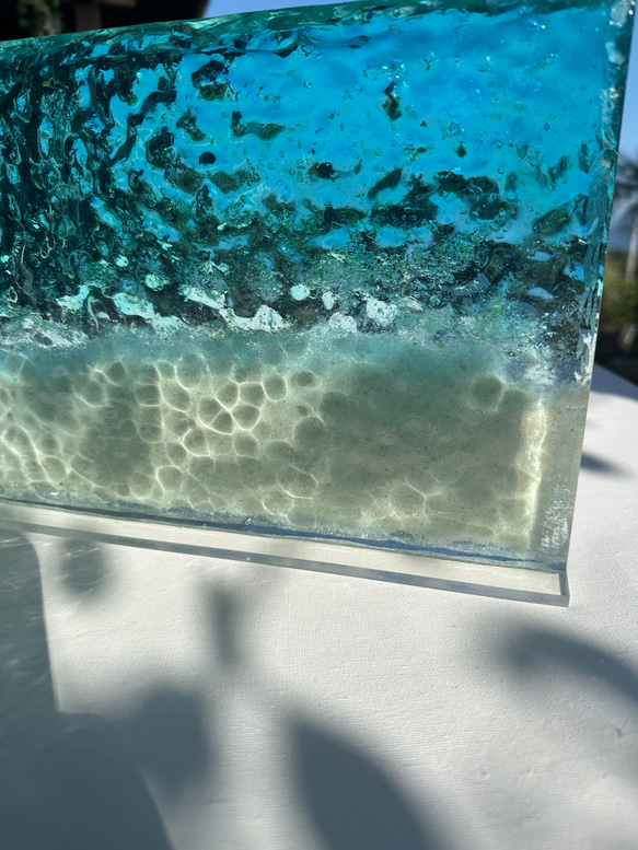 新作　アートインテリアパネル 安らぎの砂浜　立てかけパネル　レジン　水紋アート　海resin 9枚目の画像