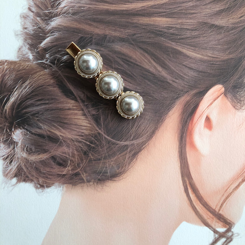 アンティークパール 髪留め ヘアクリップ ハンドメイド ウエディング