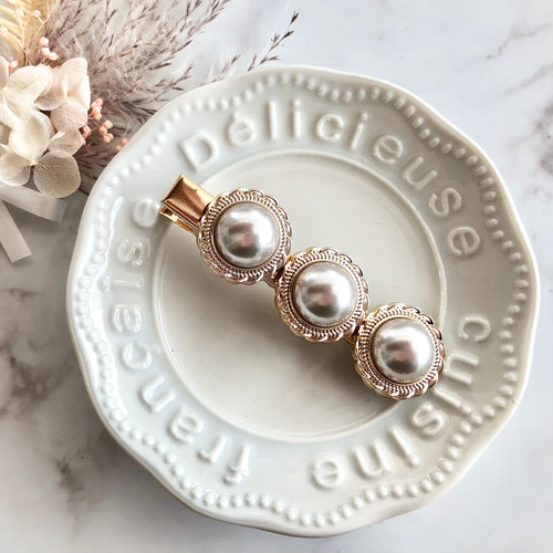 アンティークパール 髪留め ヘアクリップ ハンドメイド ウエディング