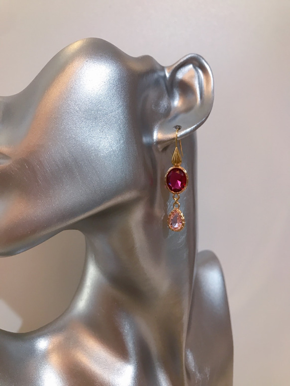 babypinkdrop princess pierced earrings(K18GF) rubyred 4枚目の画像