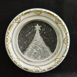 油絵 ミニ絵画【銀色クリスマスツリー】 1枚目の画像