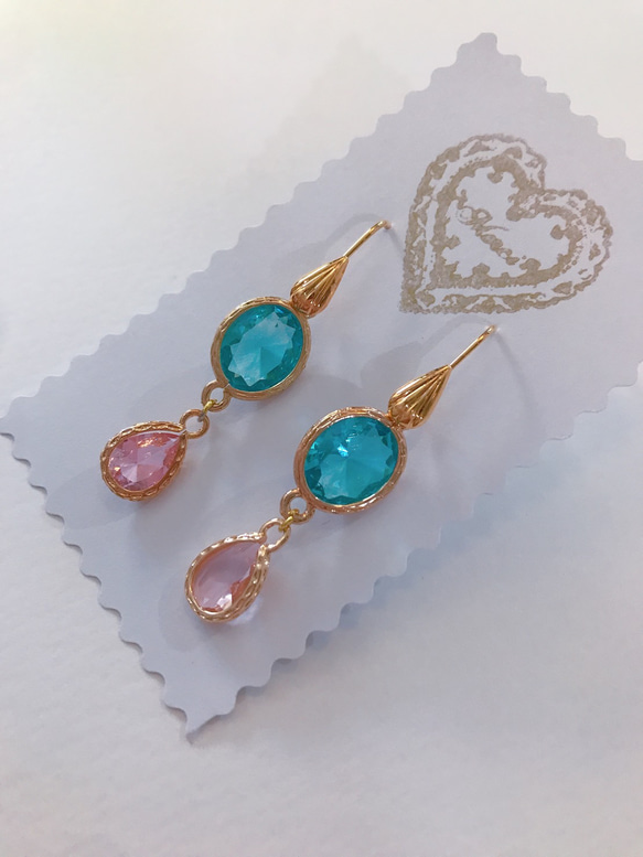 babypinkdrop princess pierced earrings(K18GF) skyblue 2枚目の画像