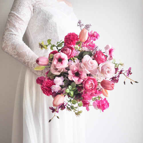 チューリップ】ウェディングブーケ&ブートニアSET / 前撮り・結婚式