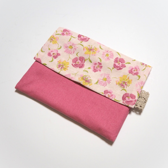 sale!【完成品】外ポケット付立体マスクケースB品☆コットンリネンと花 