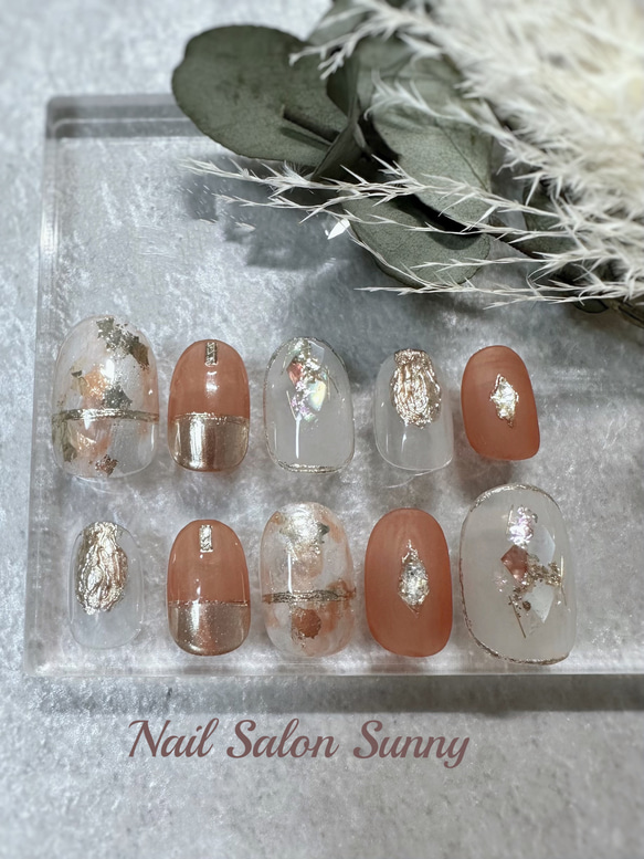 ネイルチップ テラコッタ ニュアンス ちゅるん うるうる ネイルチップオーダー chinami🌷𓇢 | 🍂🍊🥣 . #ニュアンスネイル#透け感ネイル#透け感