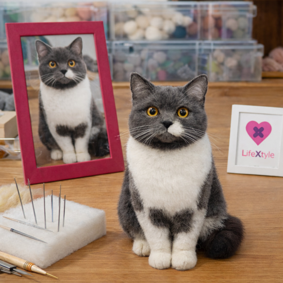 【専用】羊毛フェルト猫 リアル猫ちゃん　ハンドメイドcats felt リアル猫ちゃん オーダーメイド】羊毛フェルトの半立体 額絵＊ 羊毛