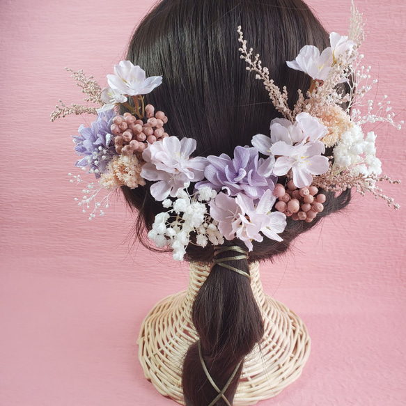 【選べるカラー】さくら　カスミソウ　ピンクベージュ　ヘア飾り　髪飾り　成人式　結婚式　和装　ドライフラワー　造花 3枚目の画像