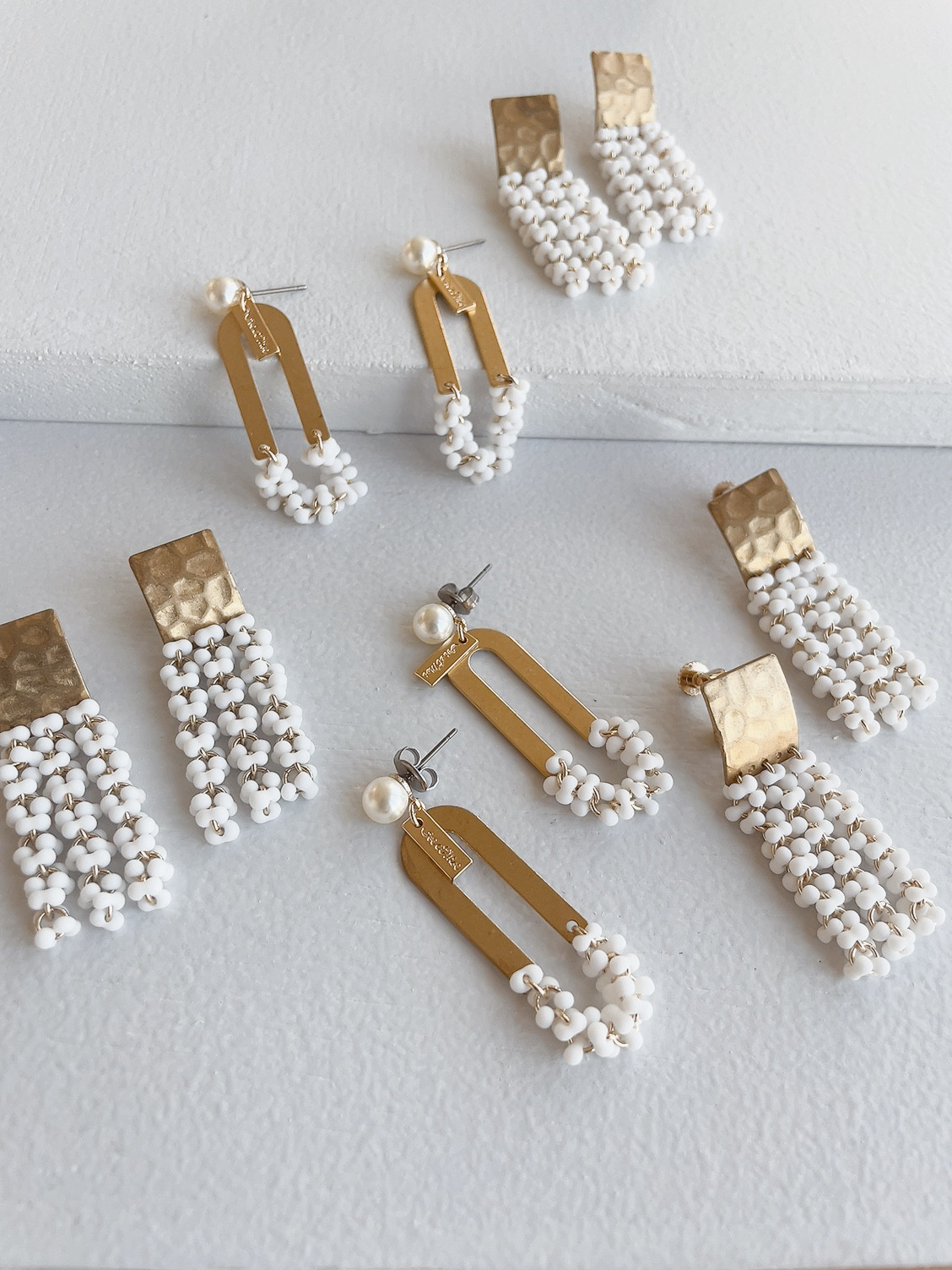 真鍮×マットホワイトチェコビーズスクエアトップ