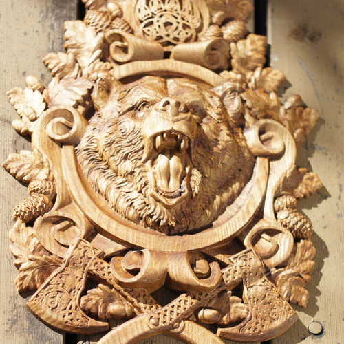 木彫レリーフ ≪熊＝Bear≫ 参次元彫刻『絆』 ウォールステッカー