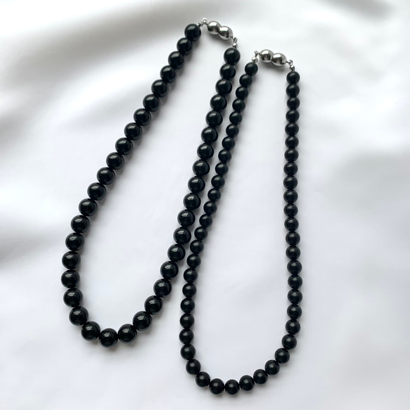 簡単装着 天然石 ジェット ネックレス 8mm珠 10mm珠 サージカル