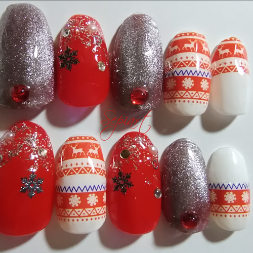 冬限定】立体ニットネイル｜ネイルチップクリスマス マグネットネイル