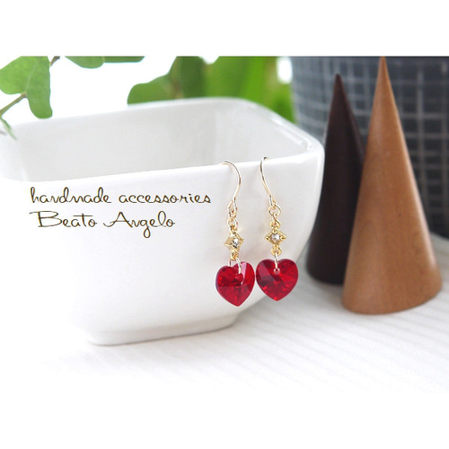 ✤K14GF スワロフスキー 6228と石留めスクエアのピアス(p-082)シャムAB