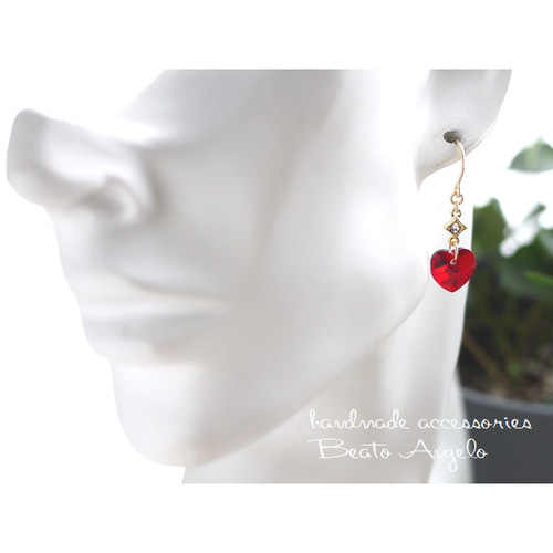 ✤K14GF スワロフスキー 6228と石留めスクエアのピアス(p-082)シャムAB