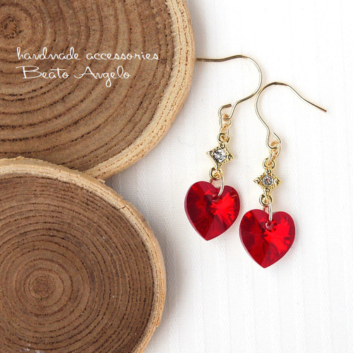 ✤K14GF スワロフスキー 6228と石留めスクエアのピアス(p-082)シャムAB